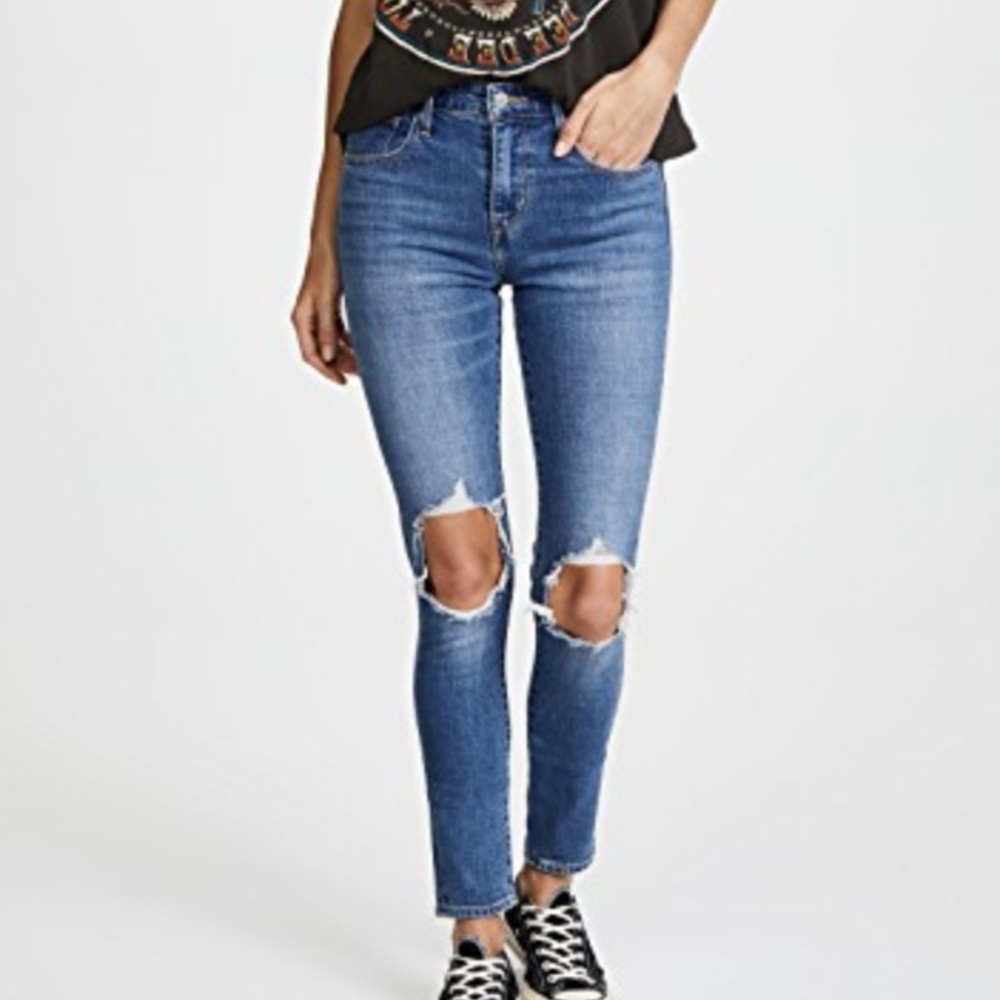 Levi's 721 High Rise Distressed Skinny Jeans